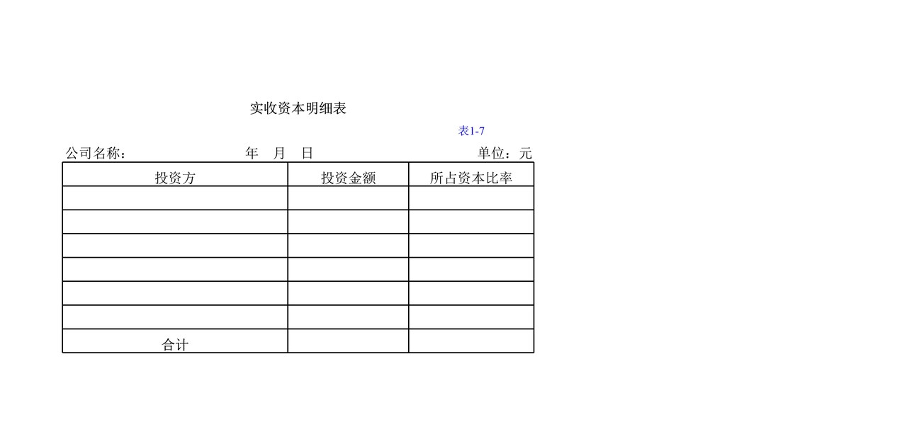 实收资本明细表