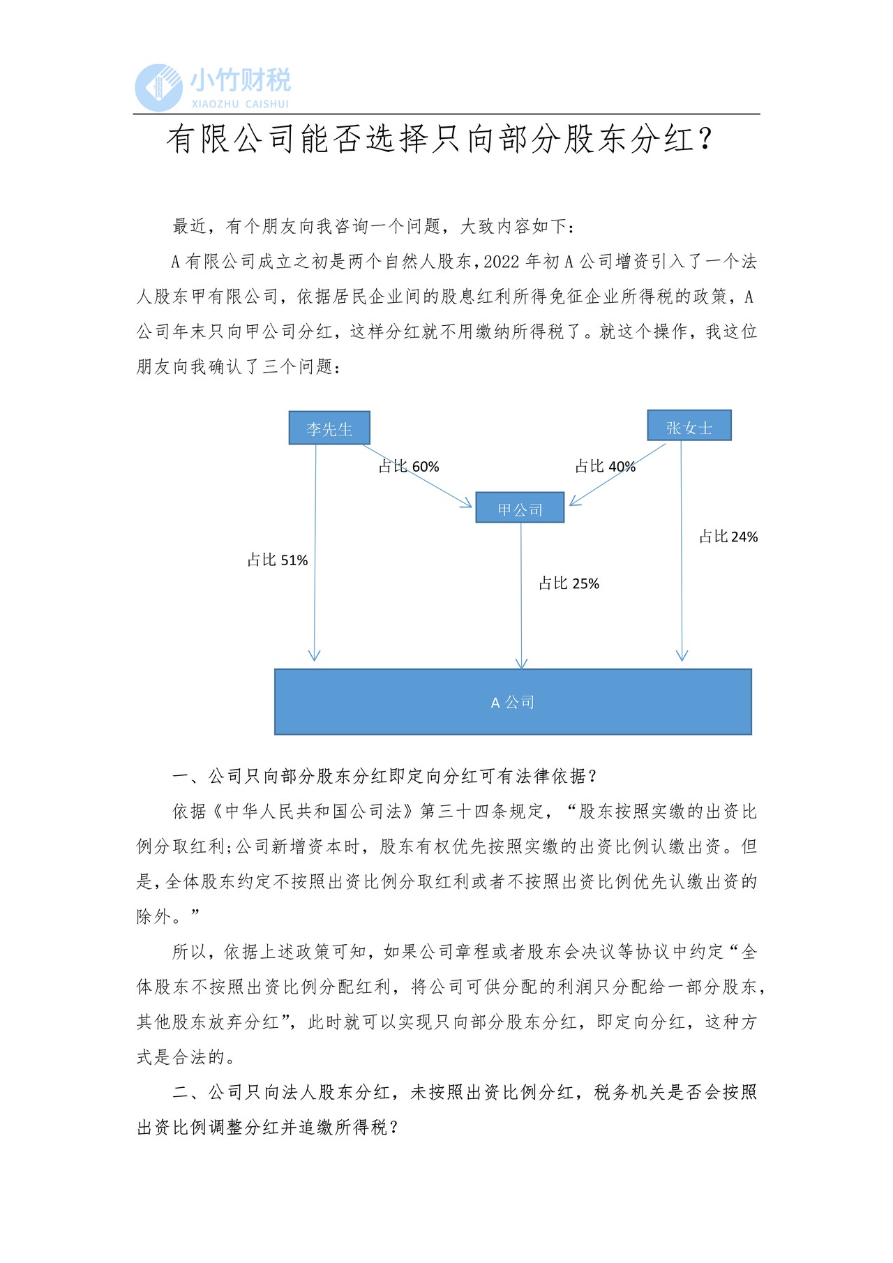 有限公司能否选择只向部分股东分红