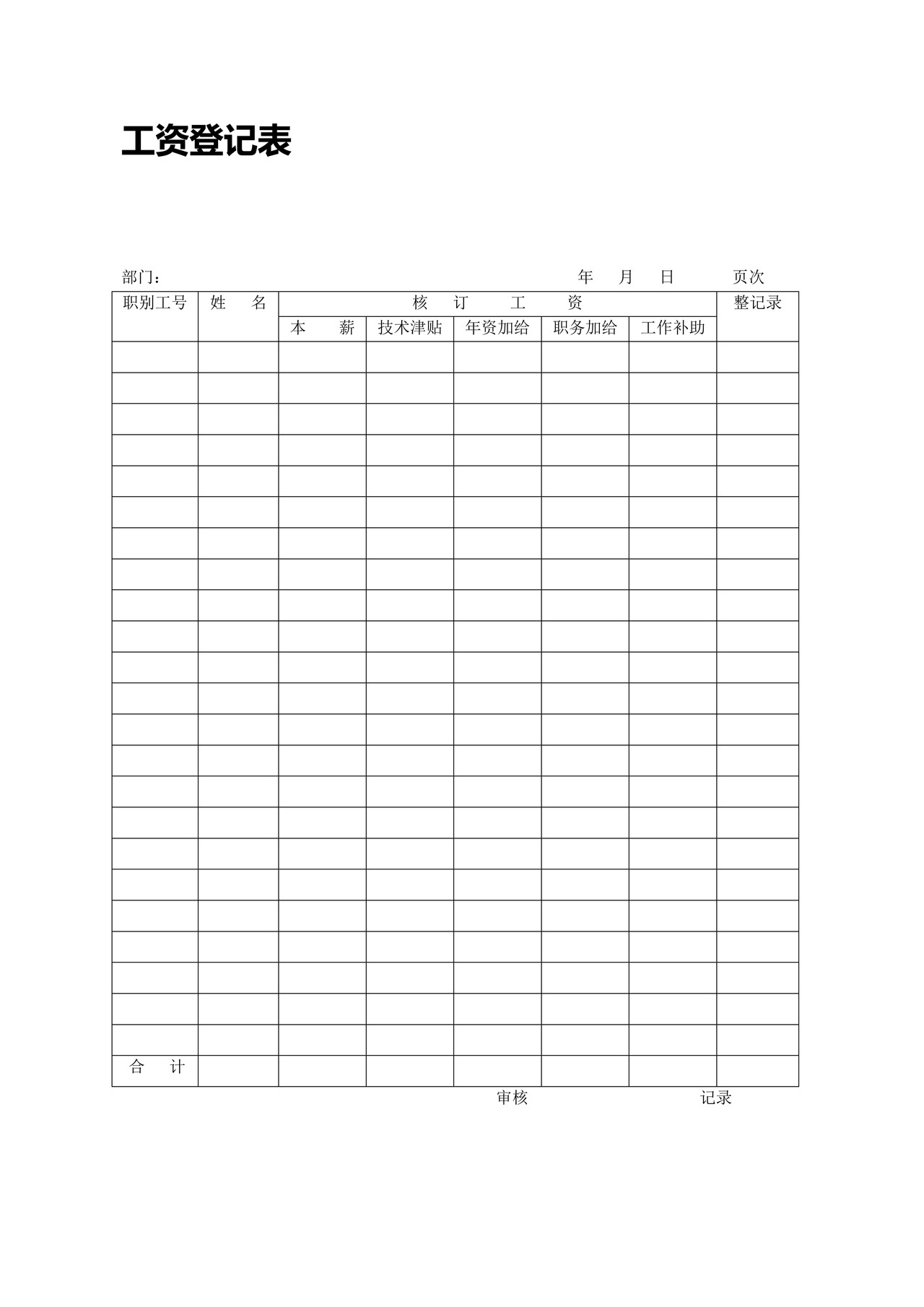 工资登记表
