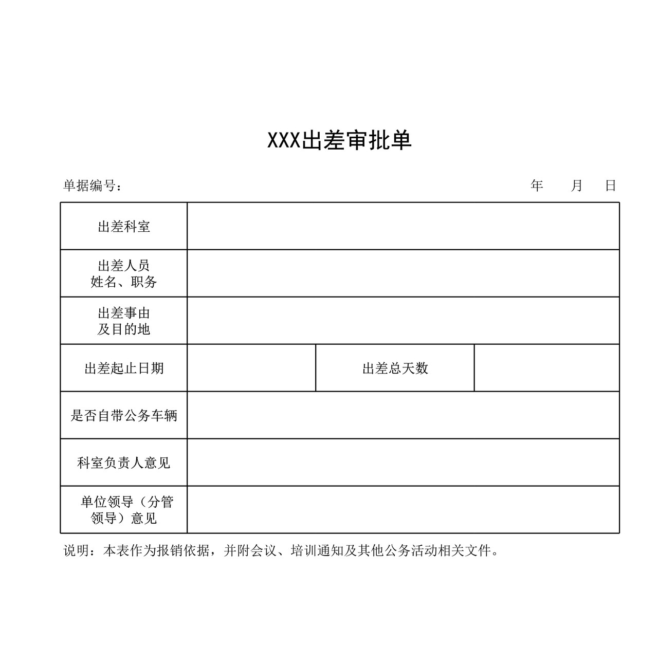 XXX出差审批单