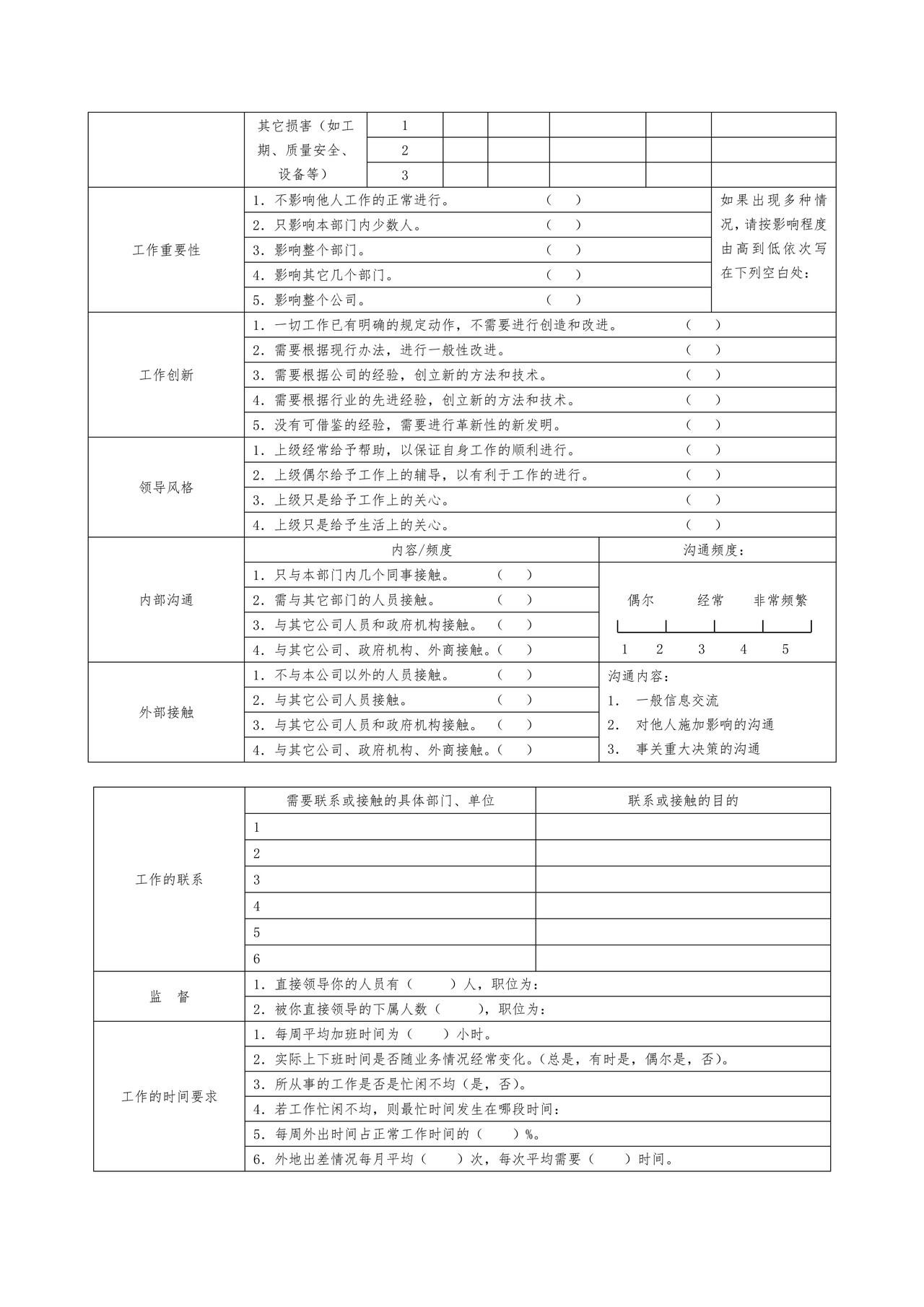 公司岗位分析调查问卷