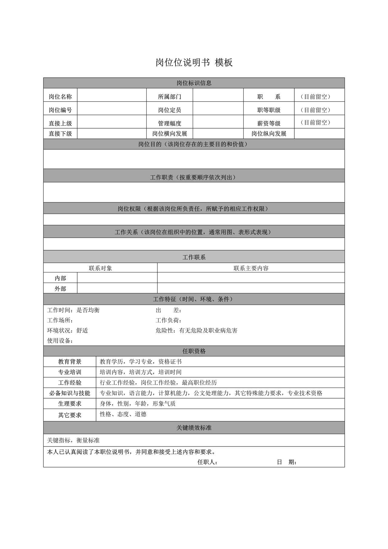 岗位位说明书 模板