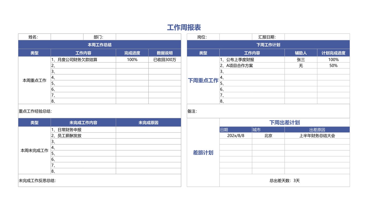 工作周报表