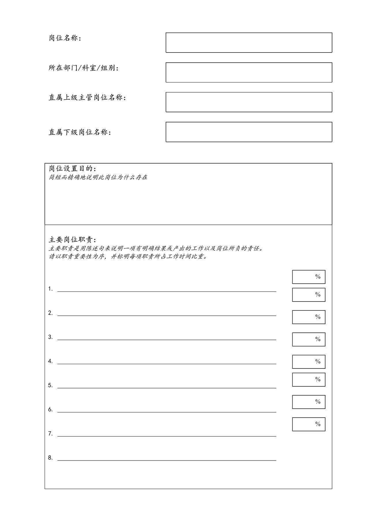 岗位描述书模板