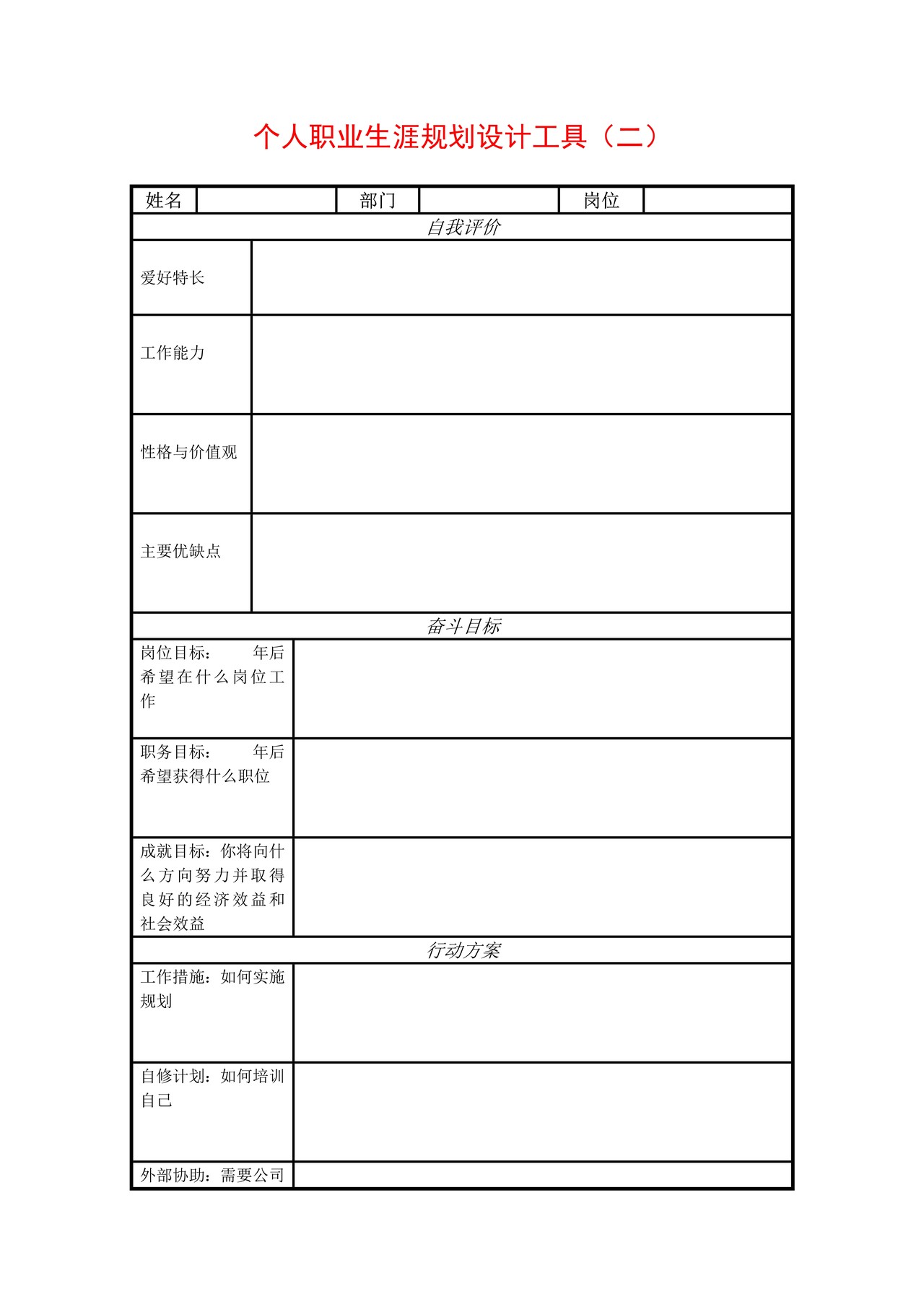 个人职业生涯规划设计工具