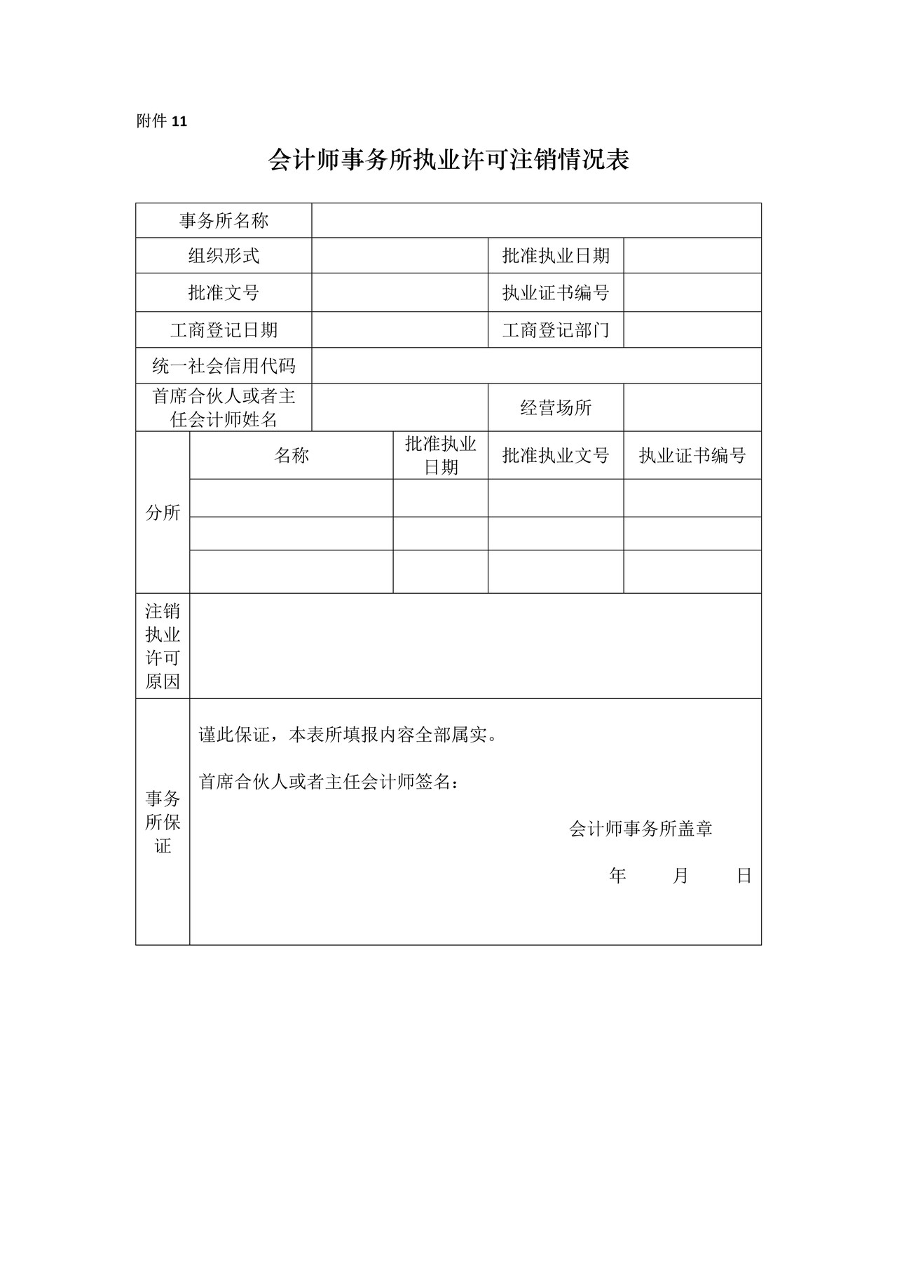 会计师事务所执业许可注销情况表