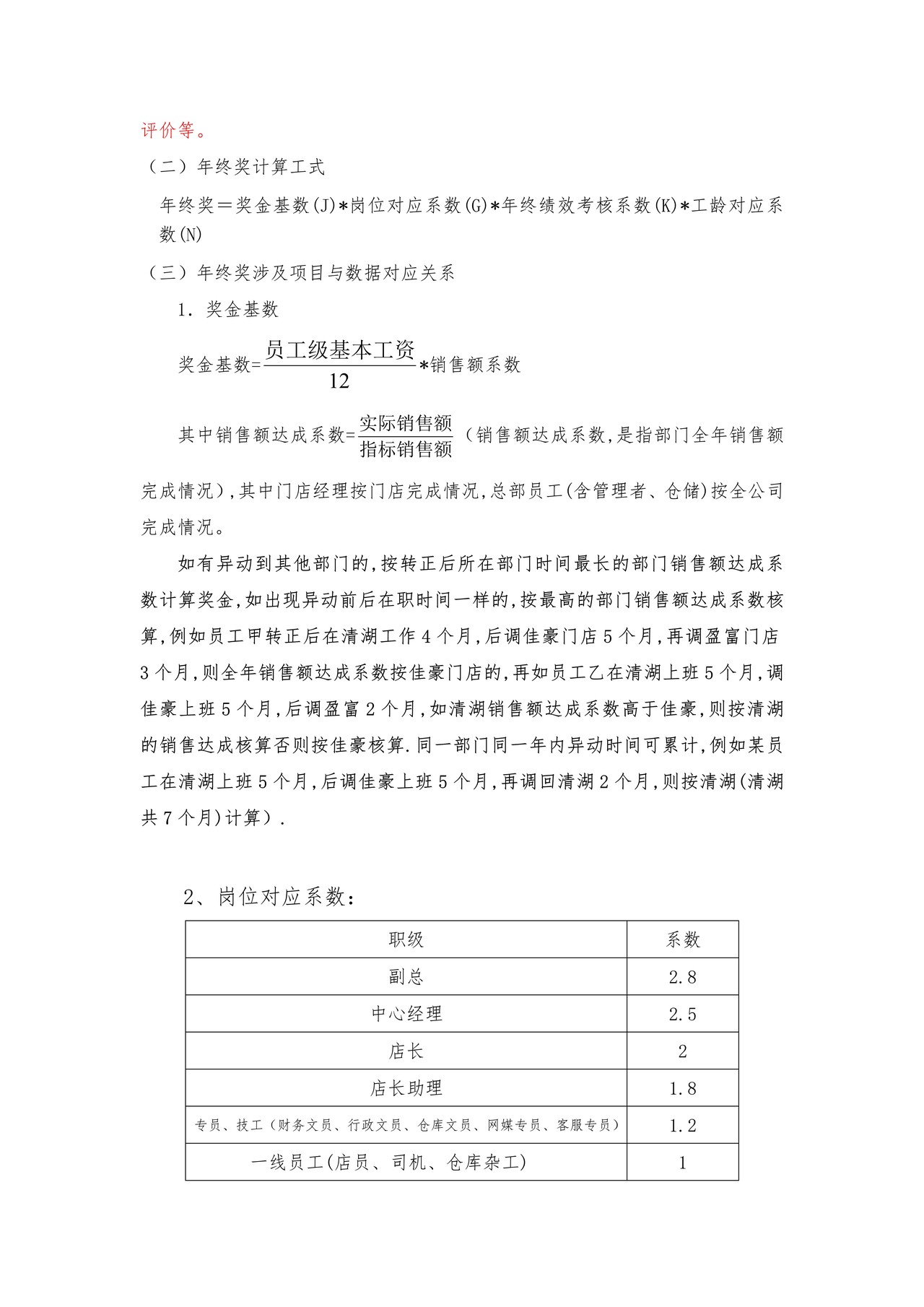 员工年终奖分配方案（规范行政文件）