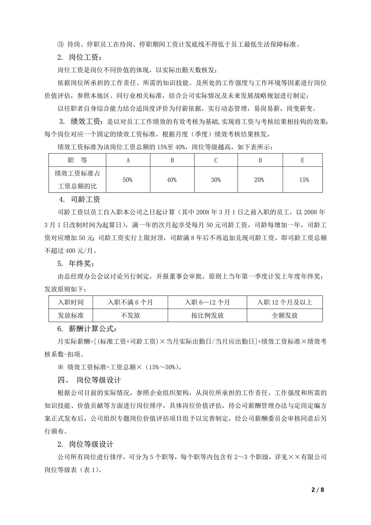 年度薪酬调整方案（岗位绩效工资制）