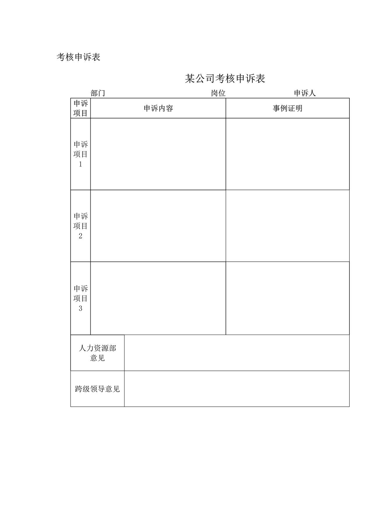 考核申诉表