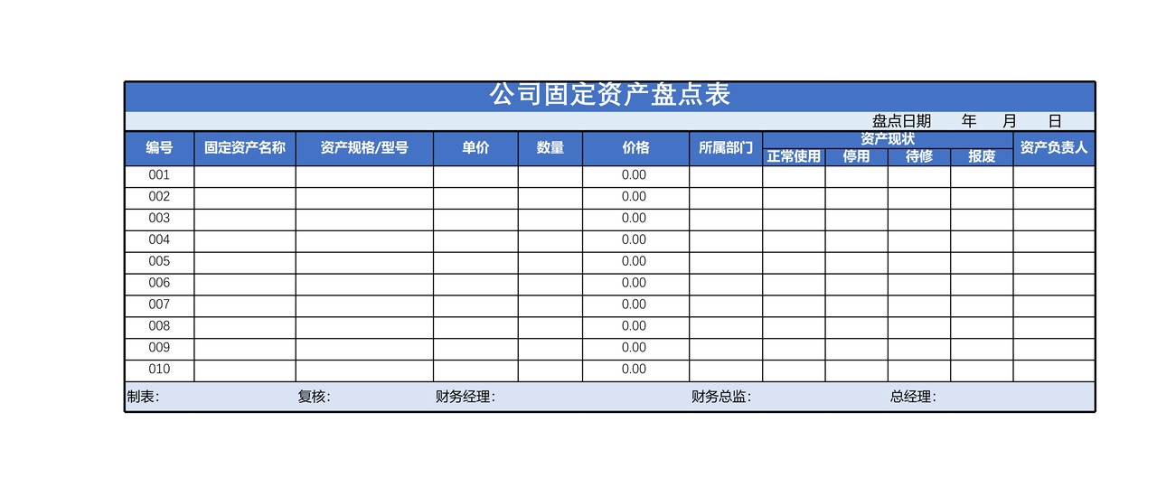 公司固定资产盘点表