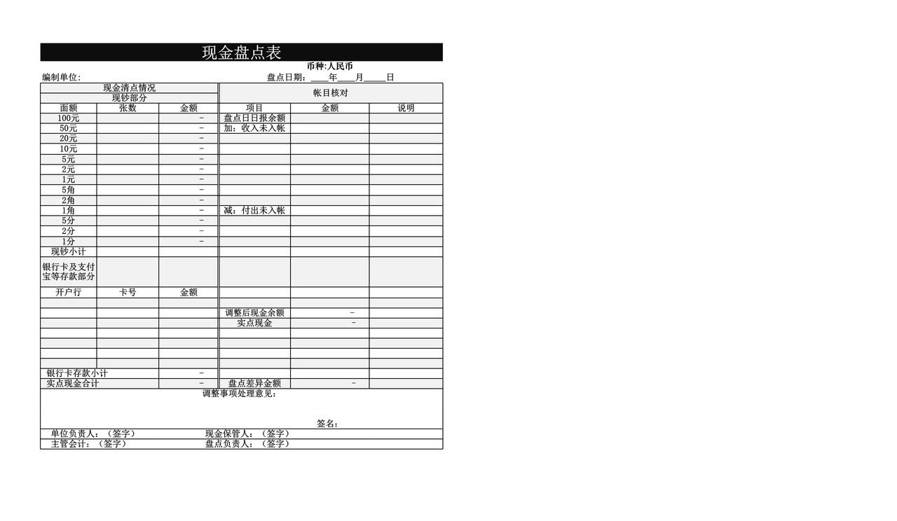 现金盘点表