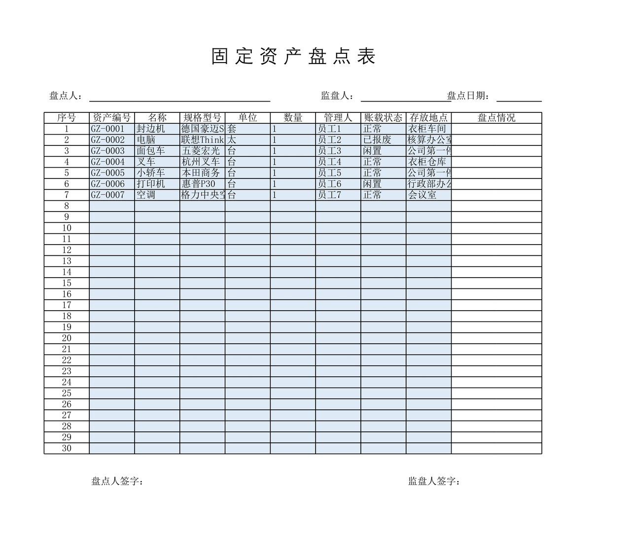 固定资产盘点表