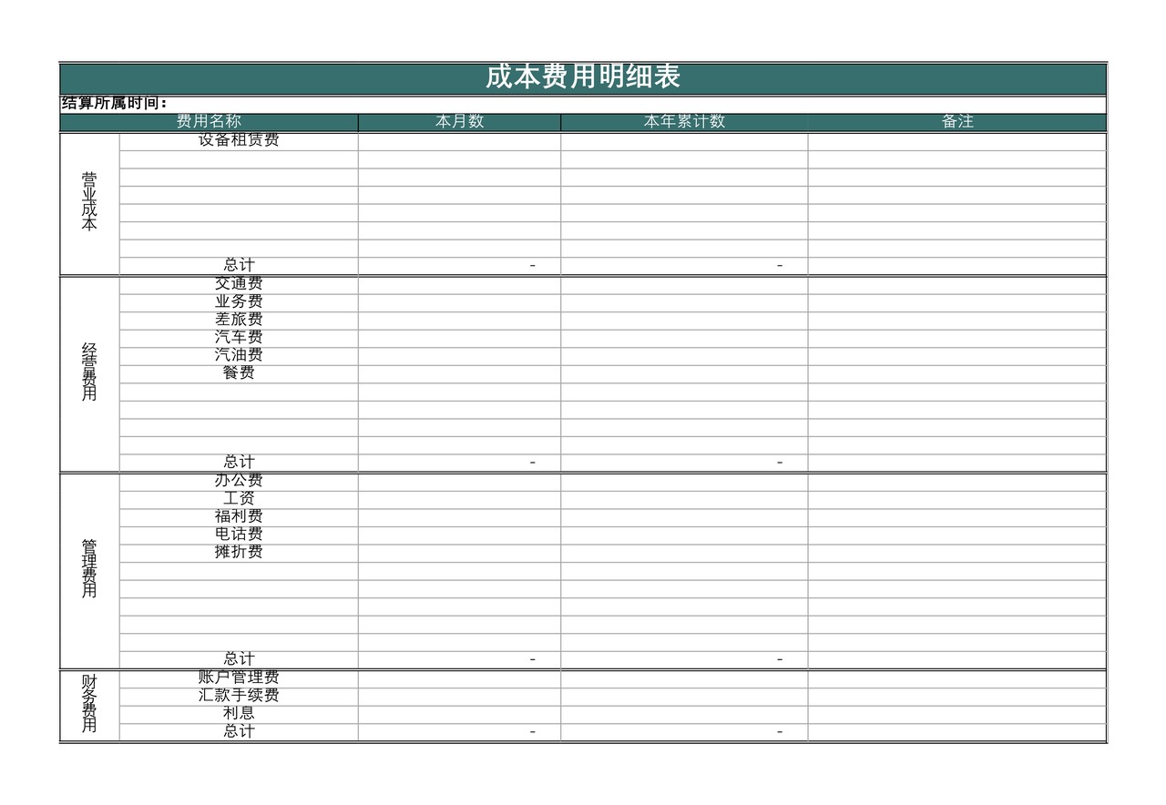 成本费用明细表