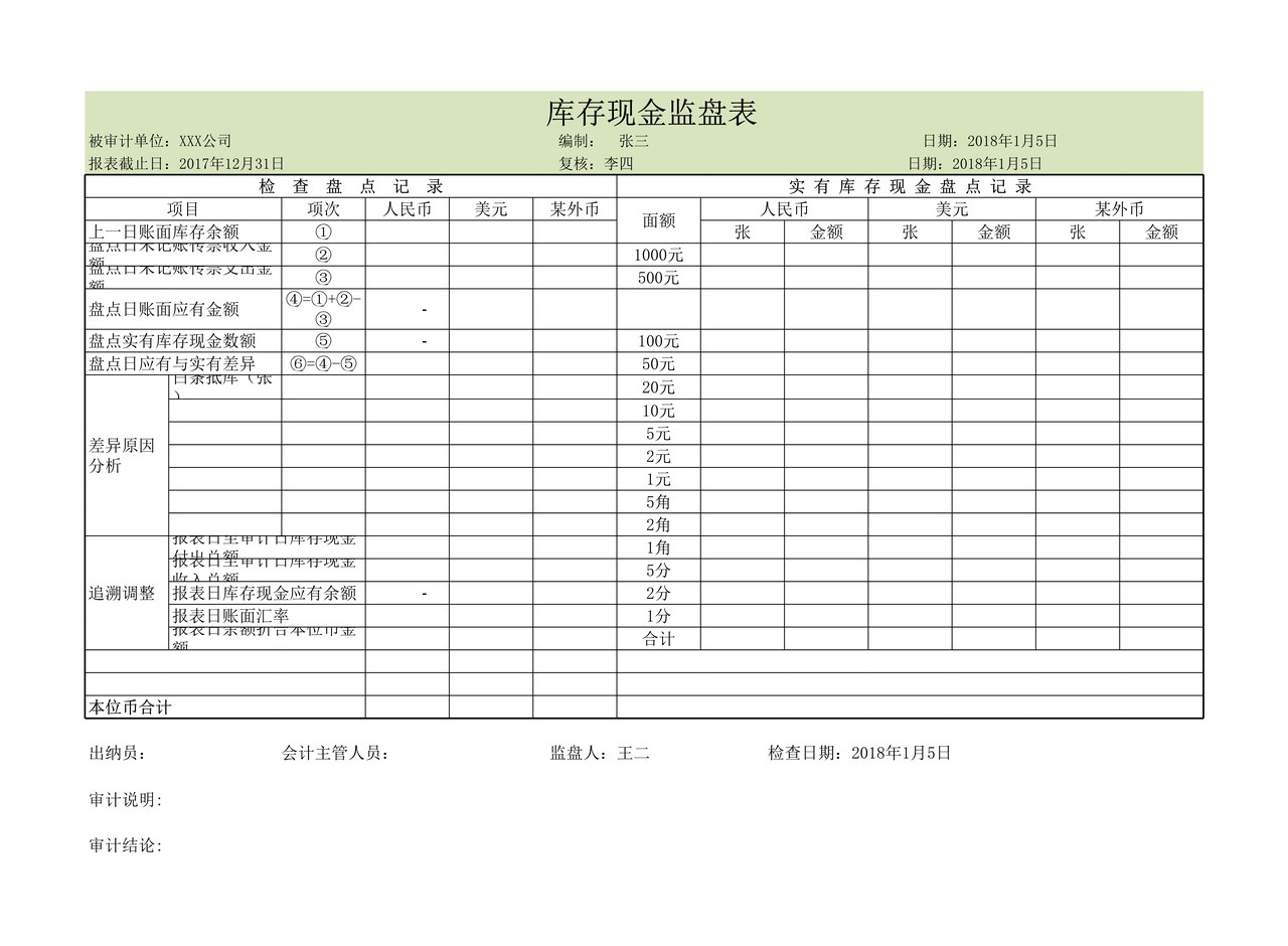 现金监盘表（审计）