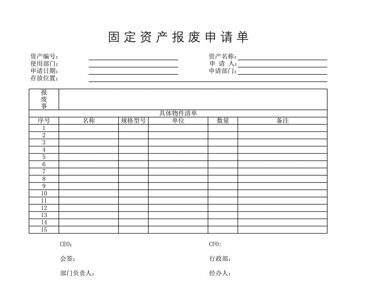 固定资产报废申请单