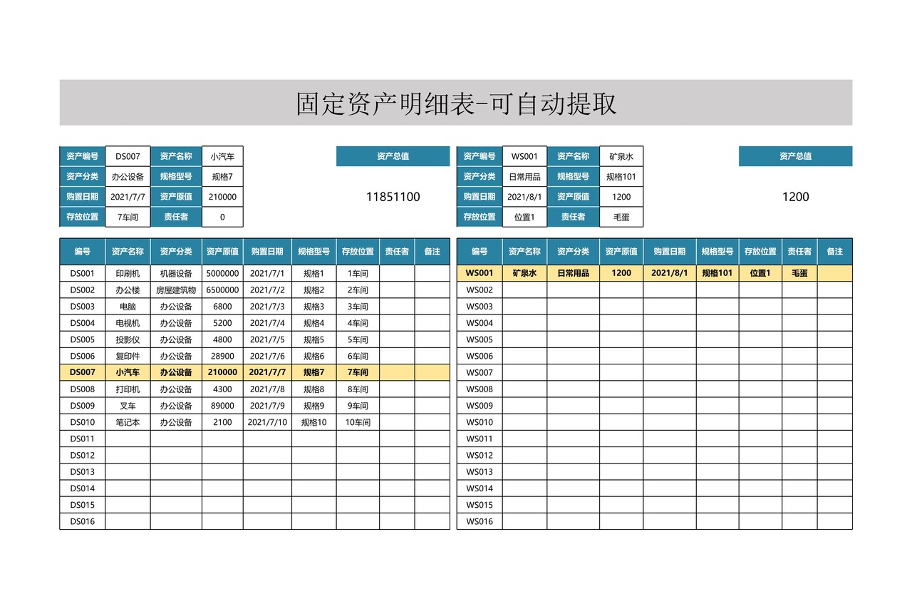 固定资产明细表-可自动提取