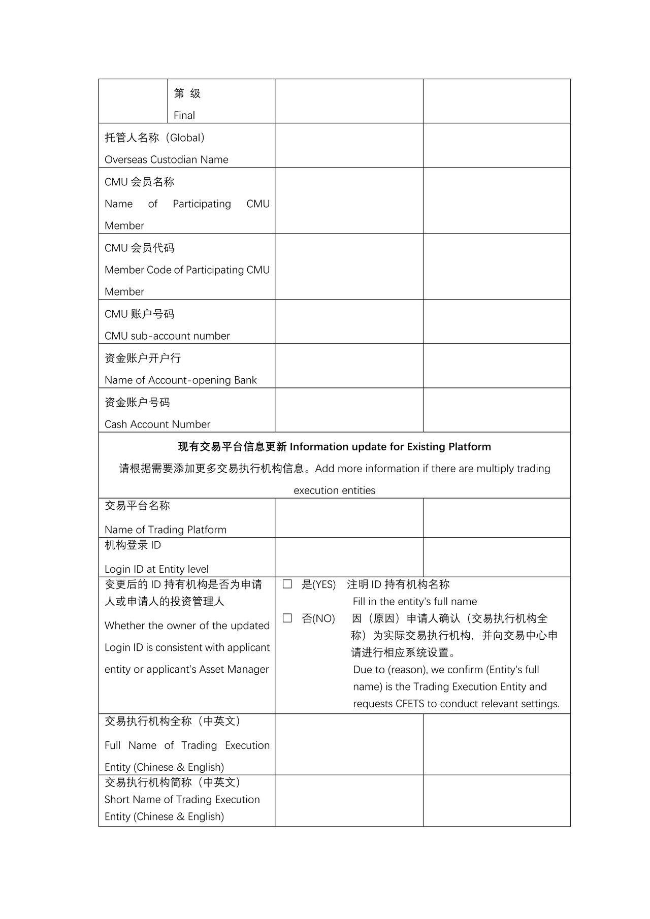 债券通境外投资者信息变更表