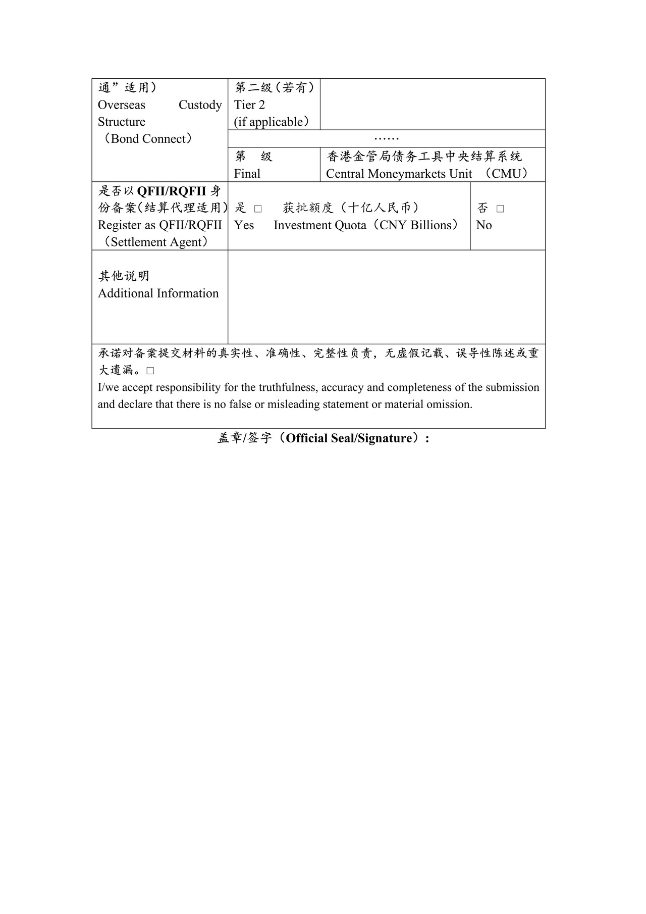 境外机构投资者投资中国银行间债券市场备案表(非法人类)