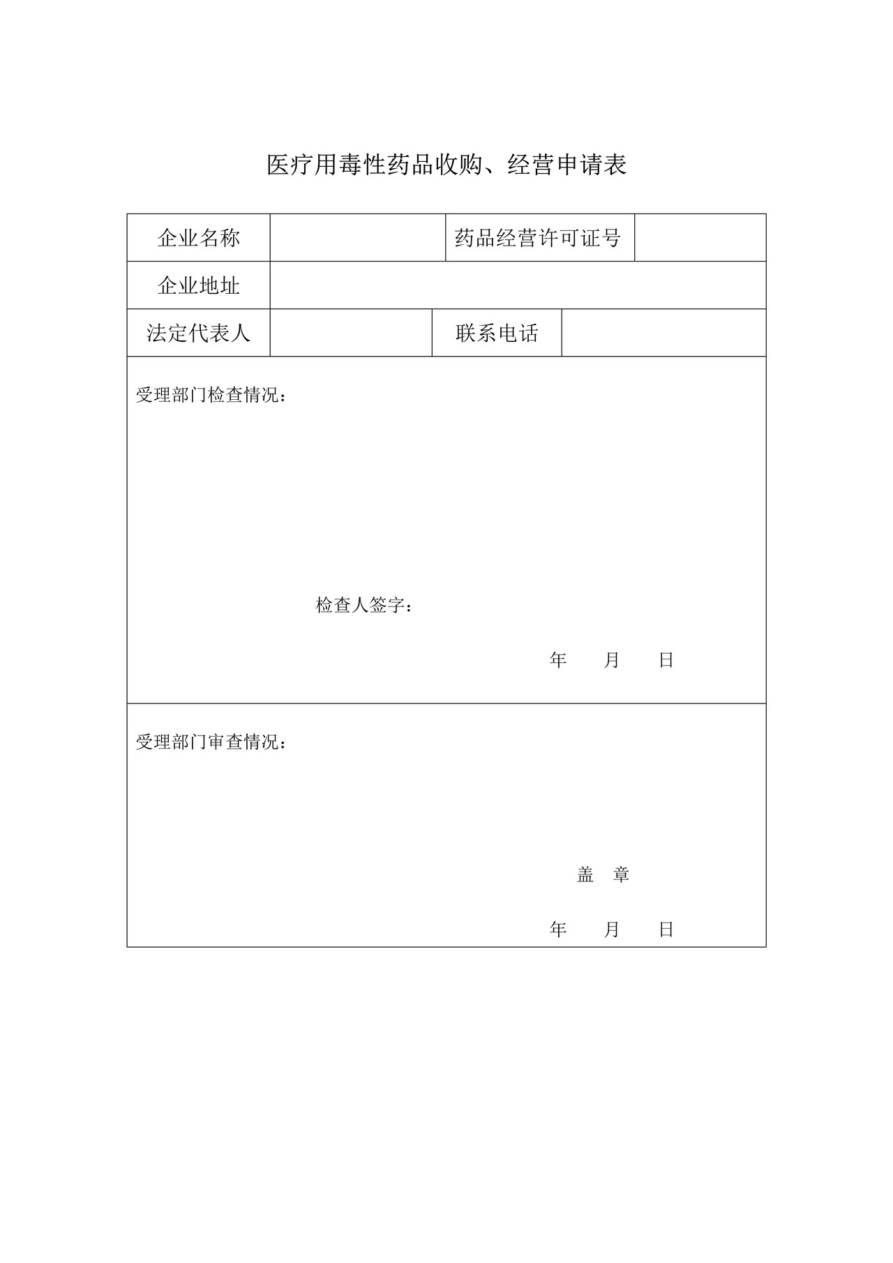 医疗用毒性药品收购、经营申请表