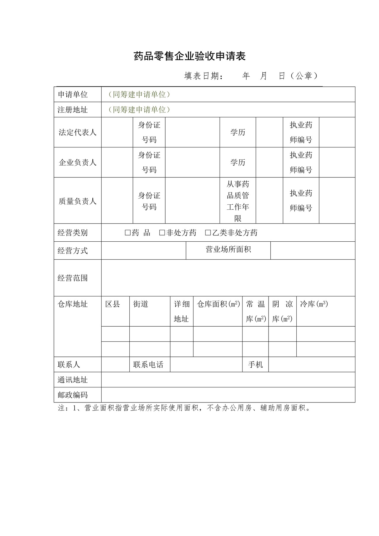 换证：药品零售企业核发申请表