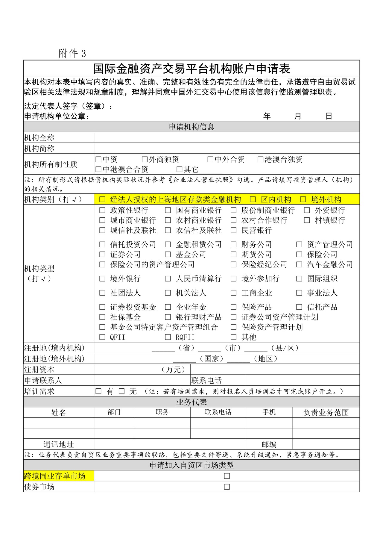 国际金融资产交易平台机构账户申请表