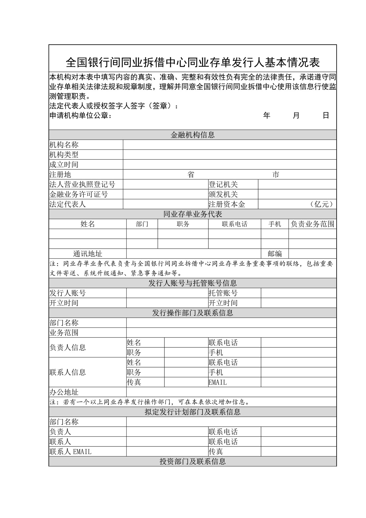 全国银行间同业拆借中心同业存单发行人基本情况表