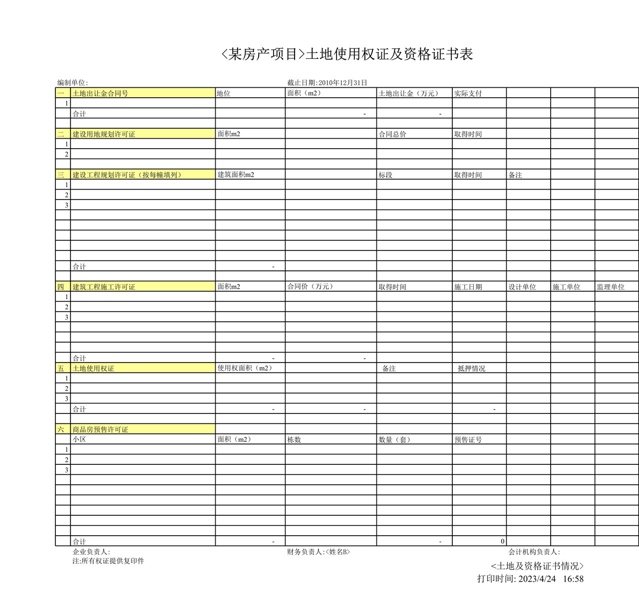 房地产企业开发成本结转表