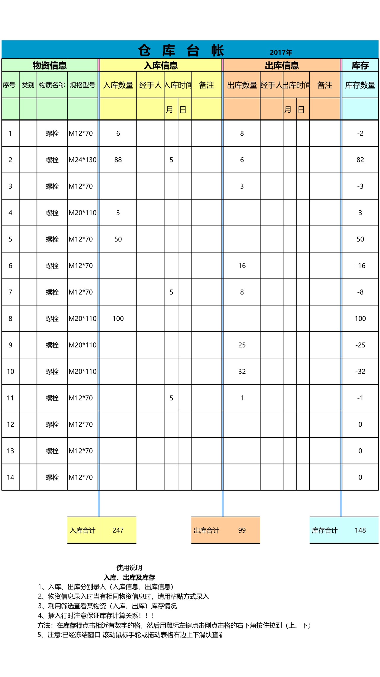 简易仓库出入库台帐