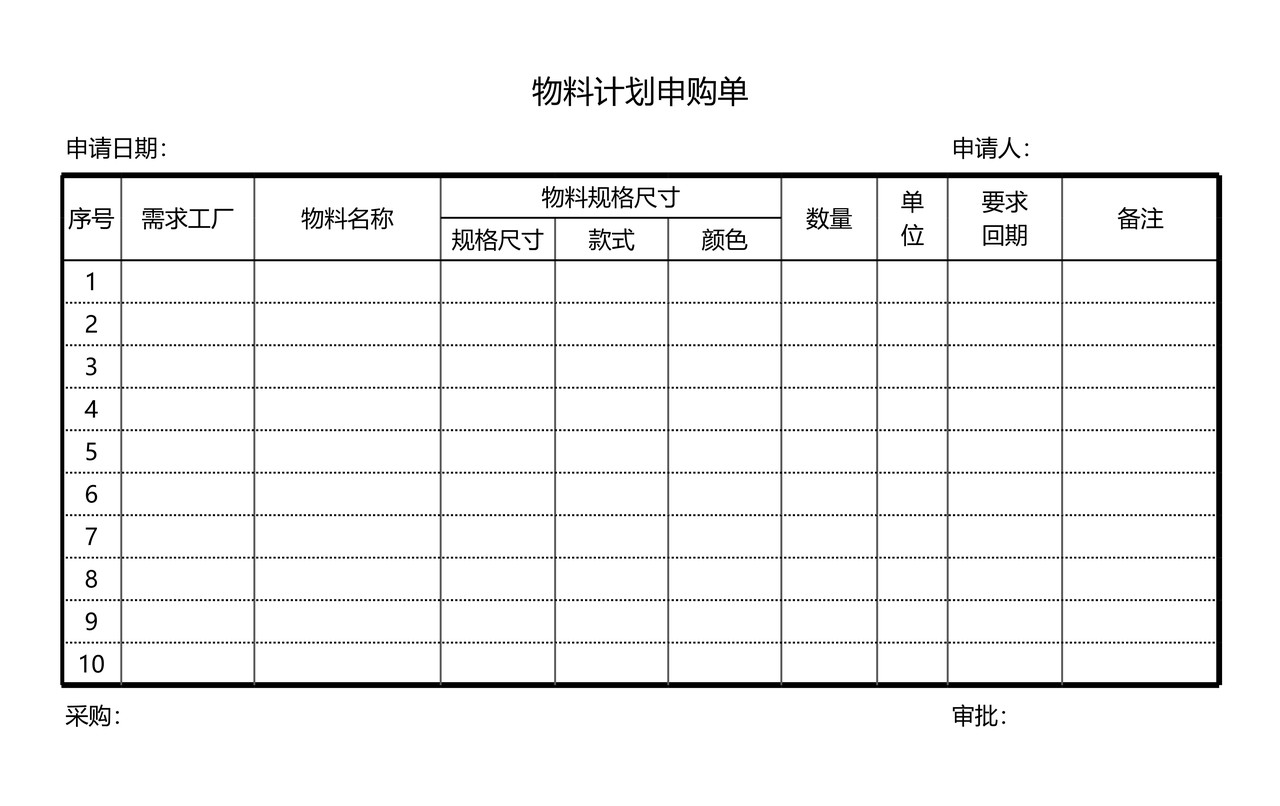 物料计划申购单