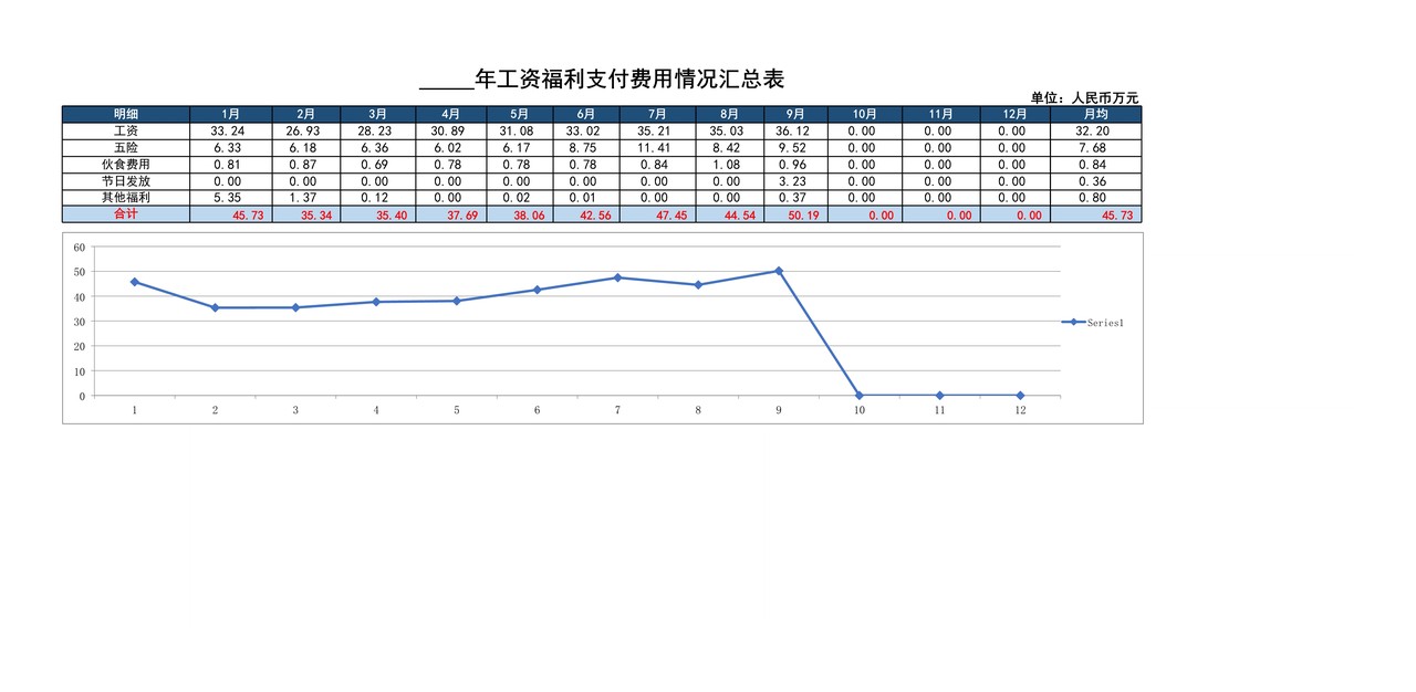 工资福利支付费用情况汇总表