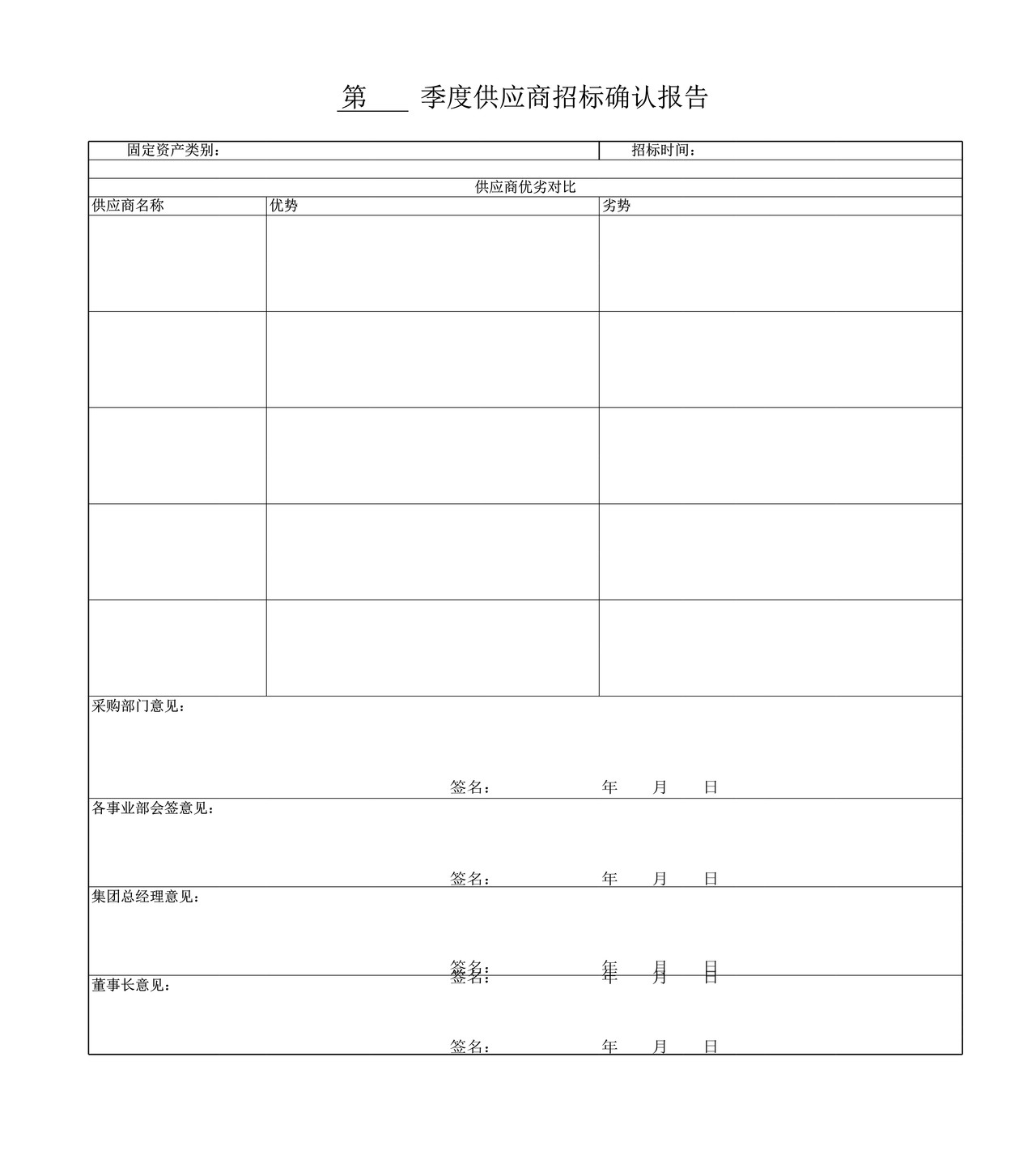 供应商招标确认报告