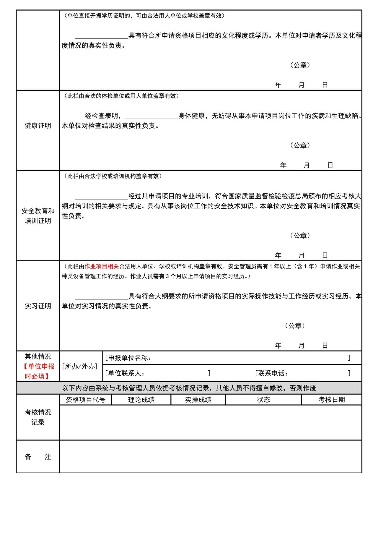 特种设备作业人员考试申请表及复审表(机电类)