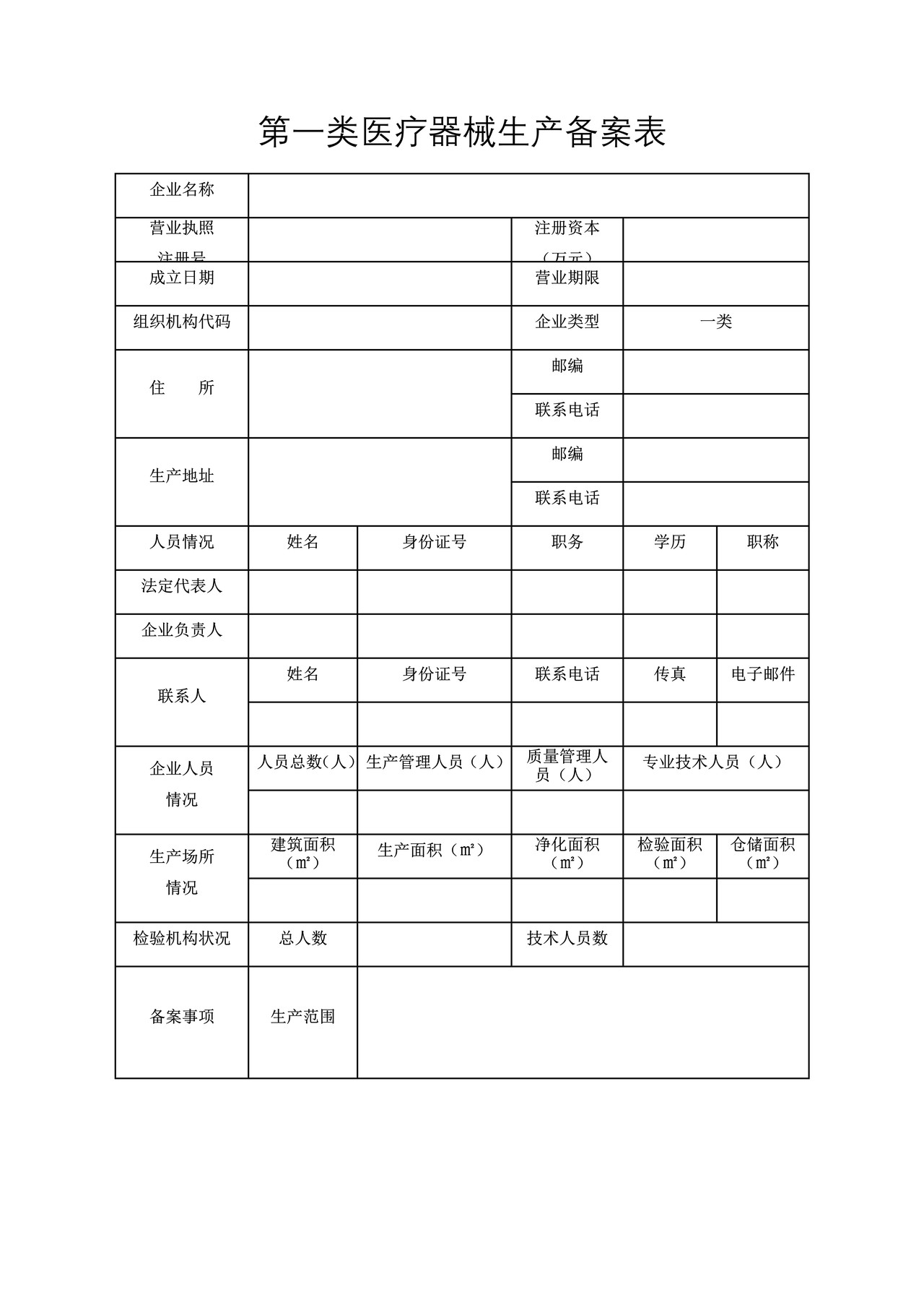 第一类医疗器械生产备案 