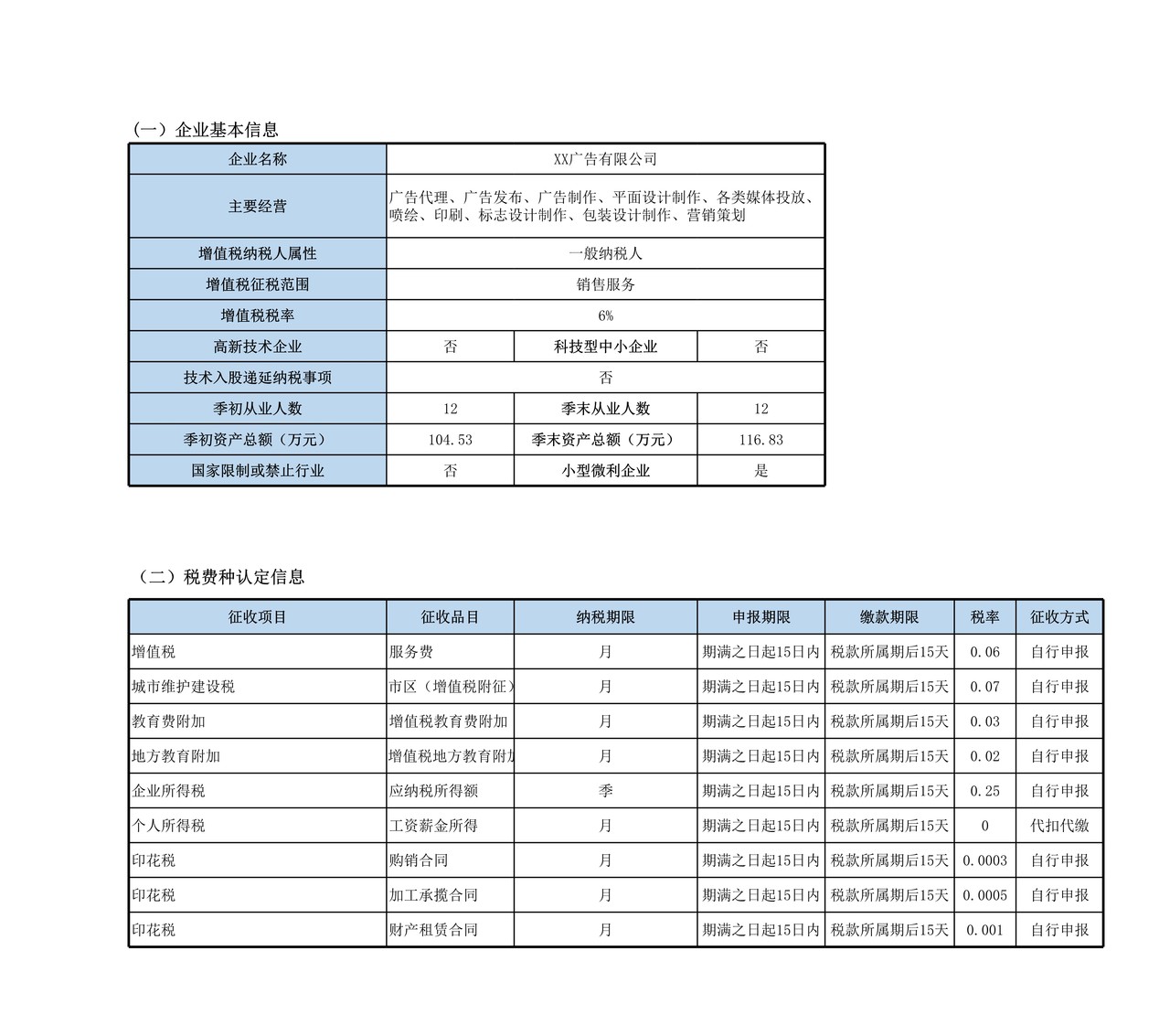 广告公司报税模板