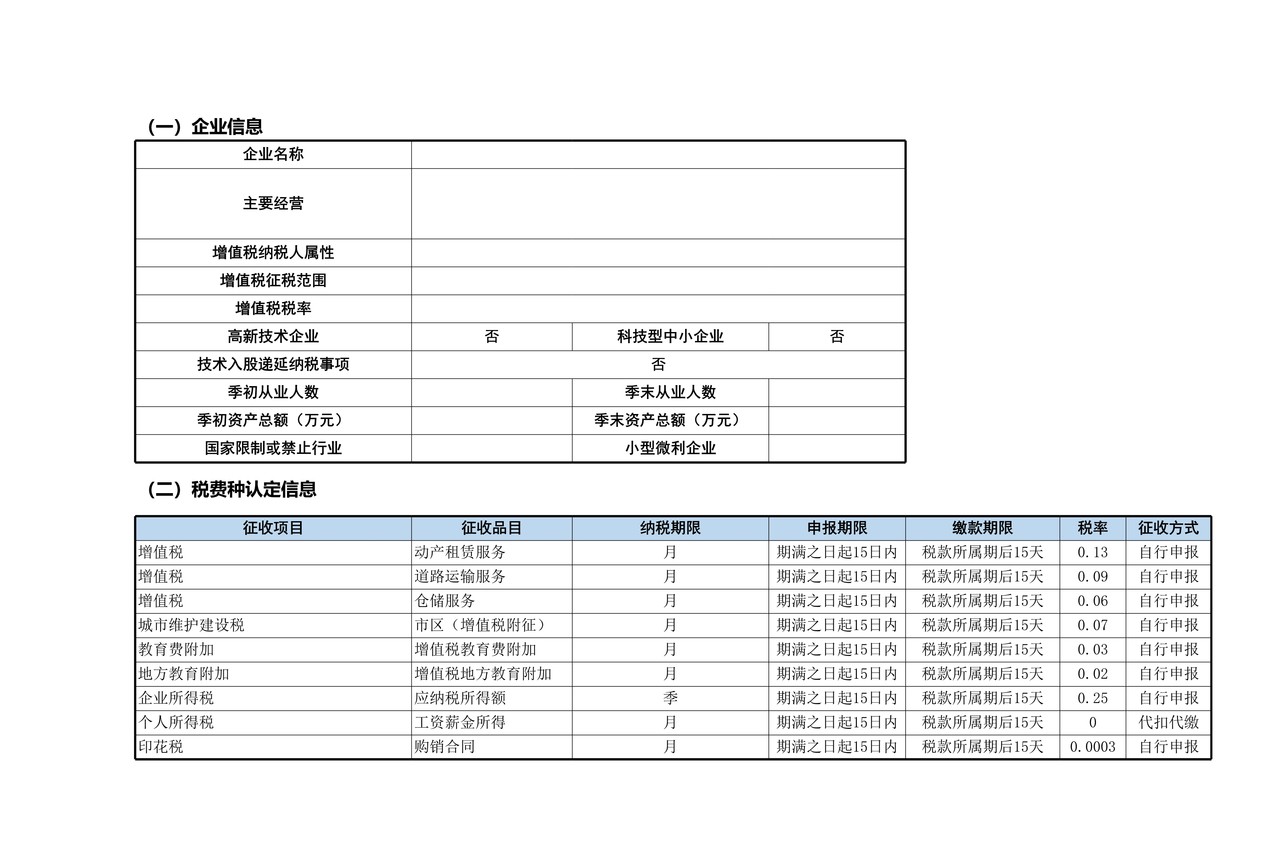 物流公司报税模板