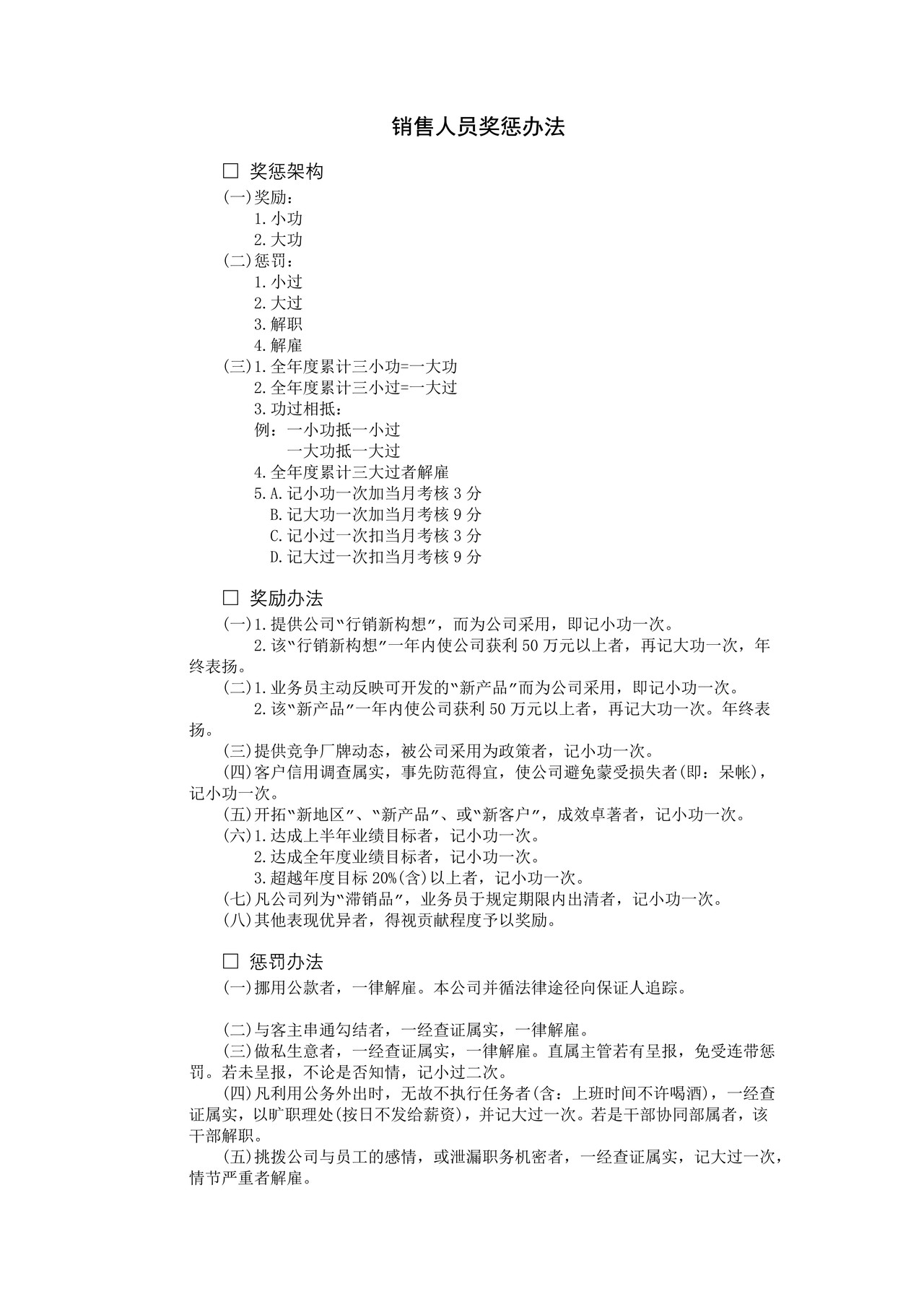 销售人员奖惩办法