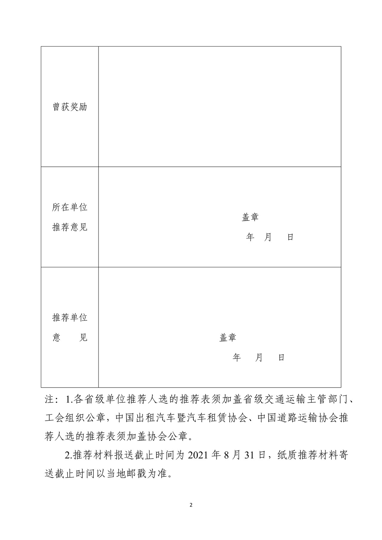 “2021年最美出租汽车司机”推荐表