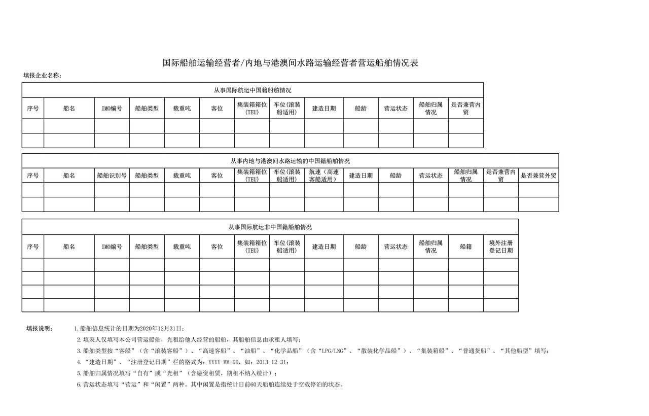 国际船舶运输经营者营运船舶情况表