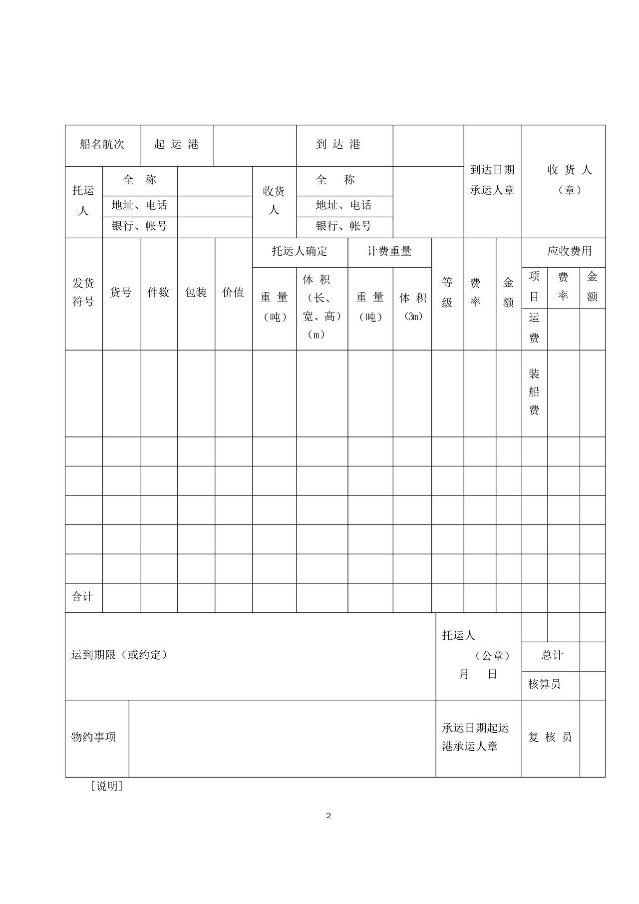 水路货物运单