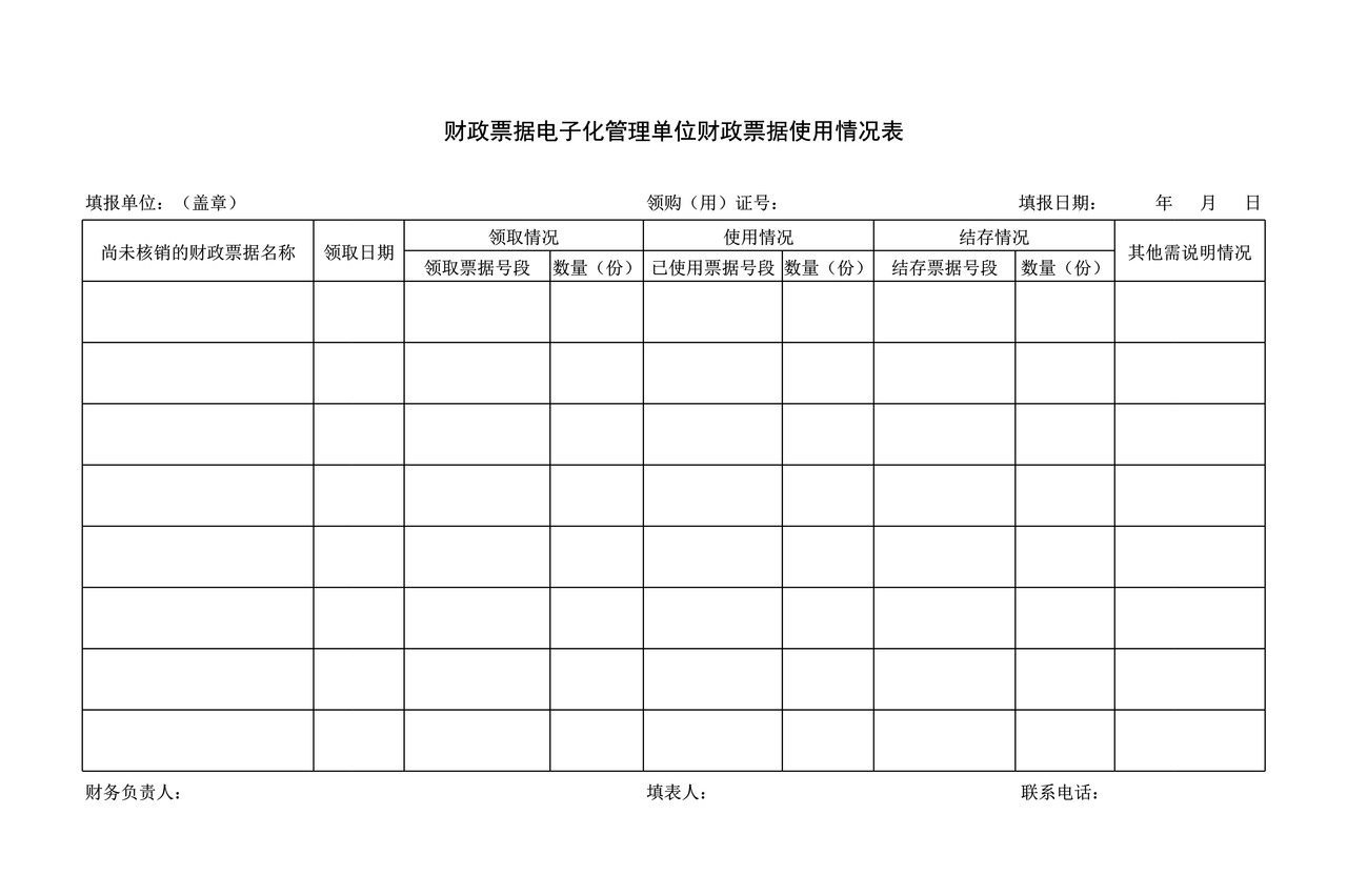 财政票据电子化管理单位财政票据使用情况表