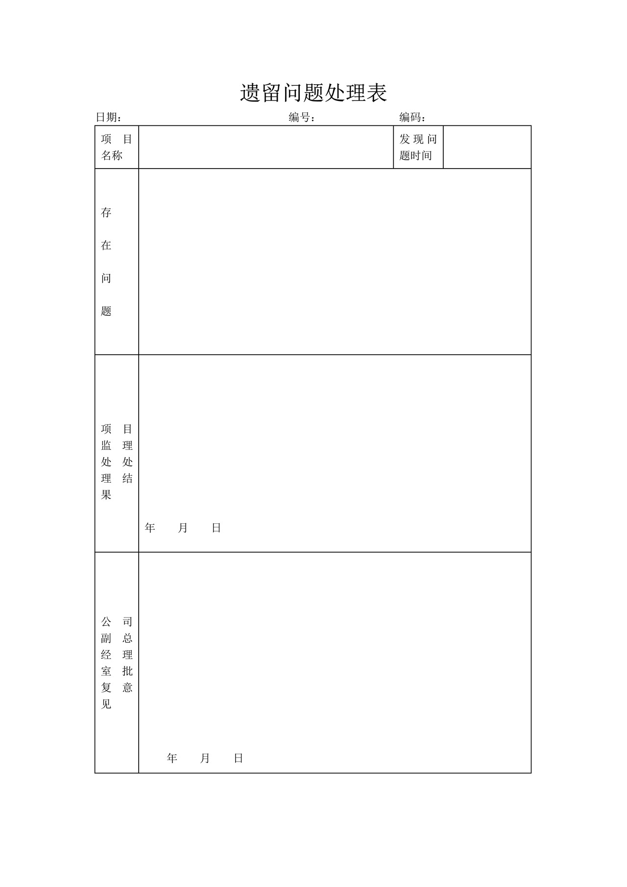 遗留问题处理表
