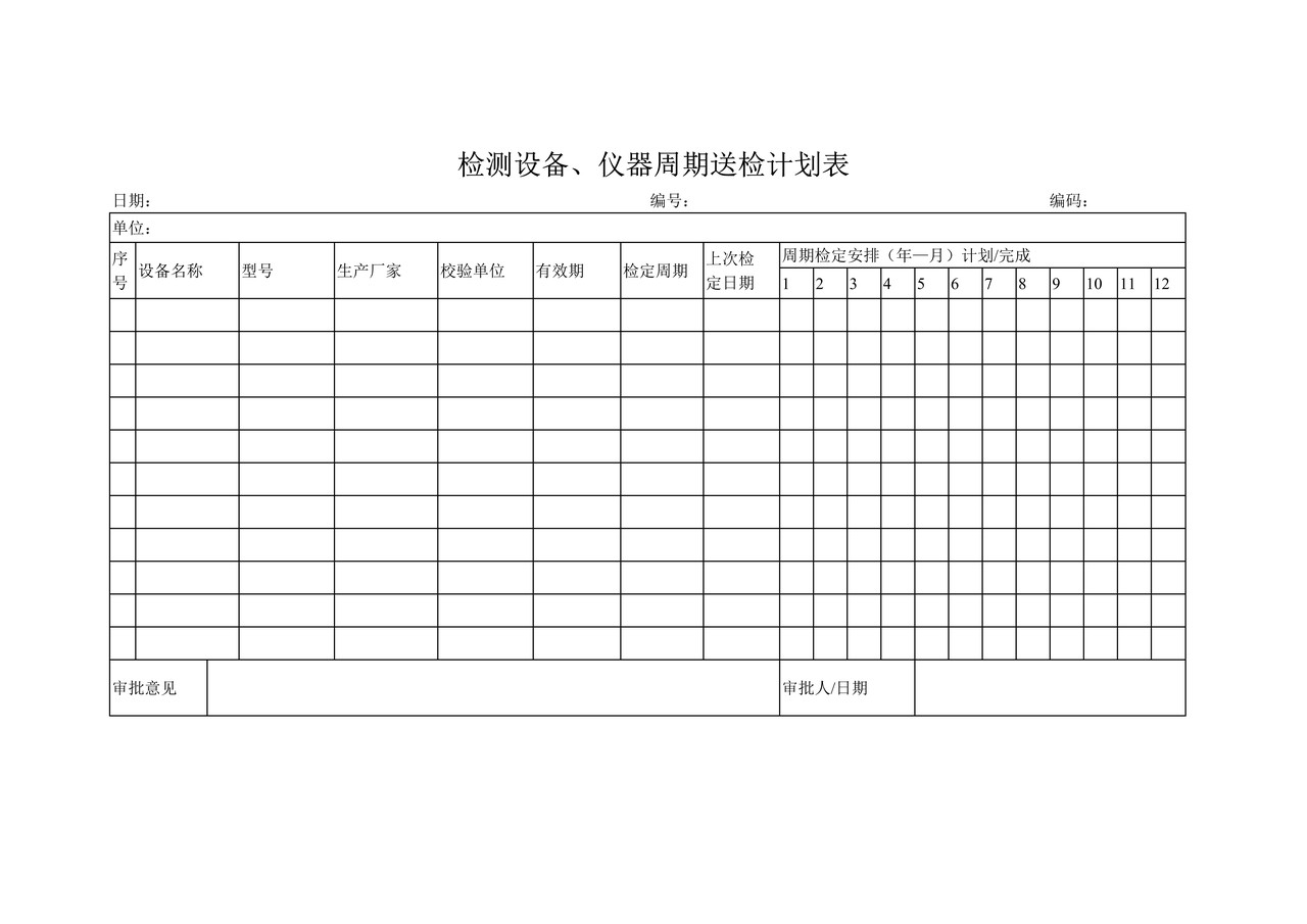 检测设备、仪器周期送检计划表