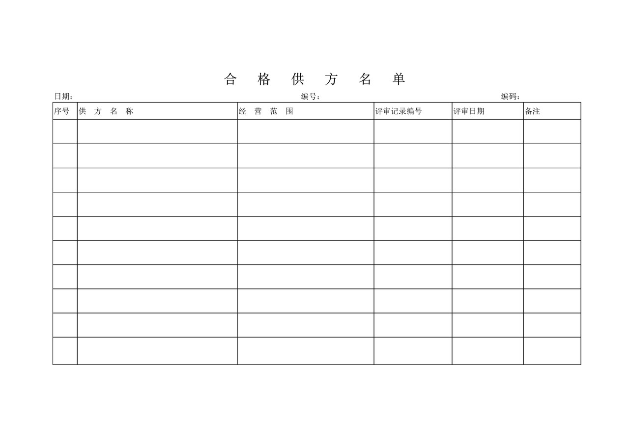 合格供方名单