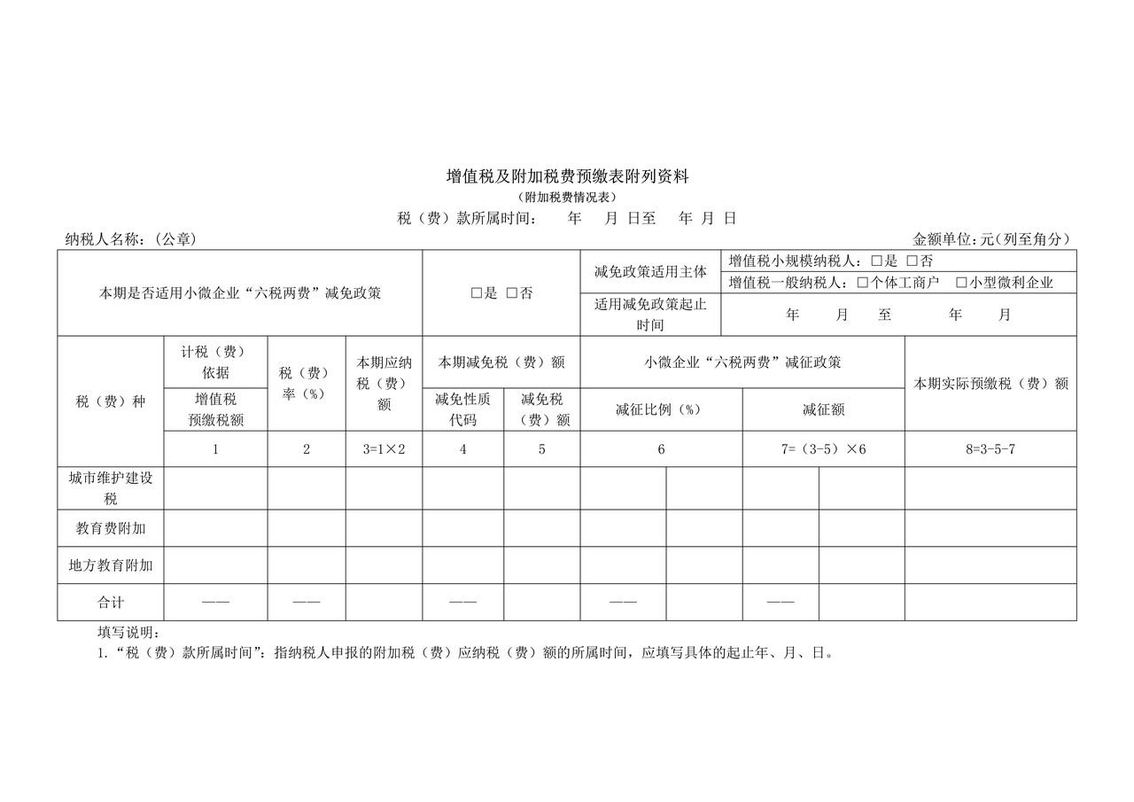 《增值税及附加税费预缴表》附列资料