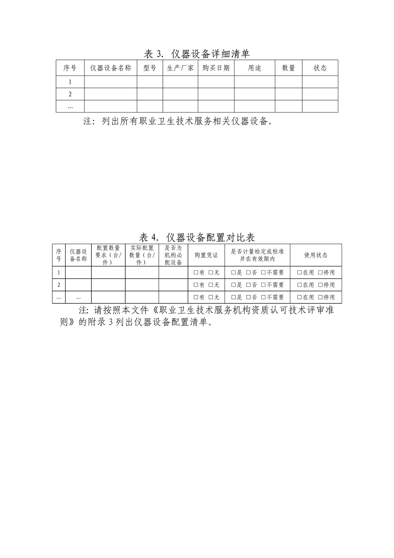 仪器设备清单等(职业卫生技术服务机构资质变更)