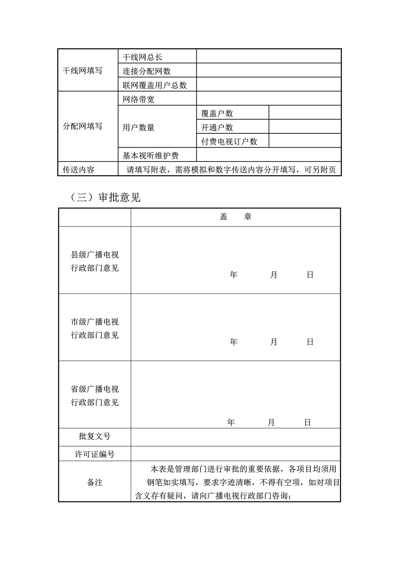 广播电视节目传送业务经营许可证申请表