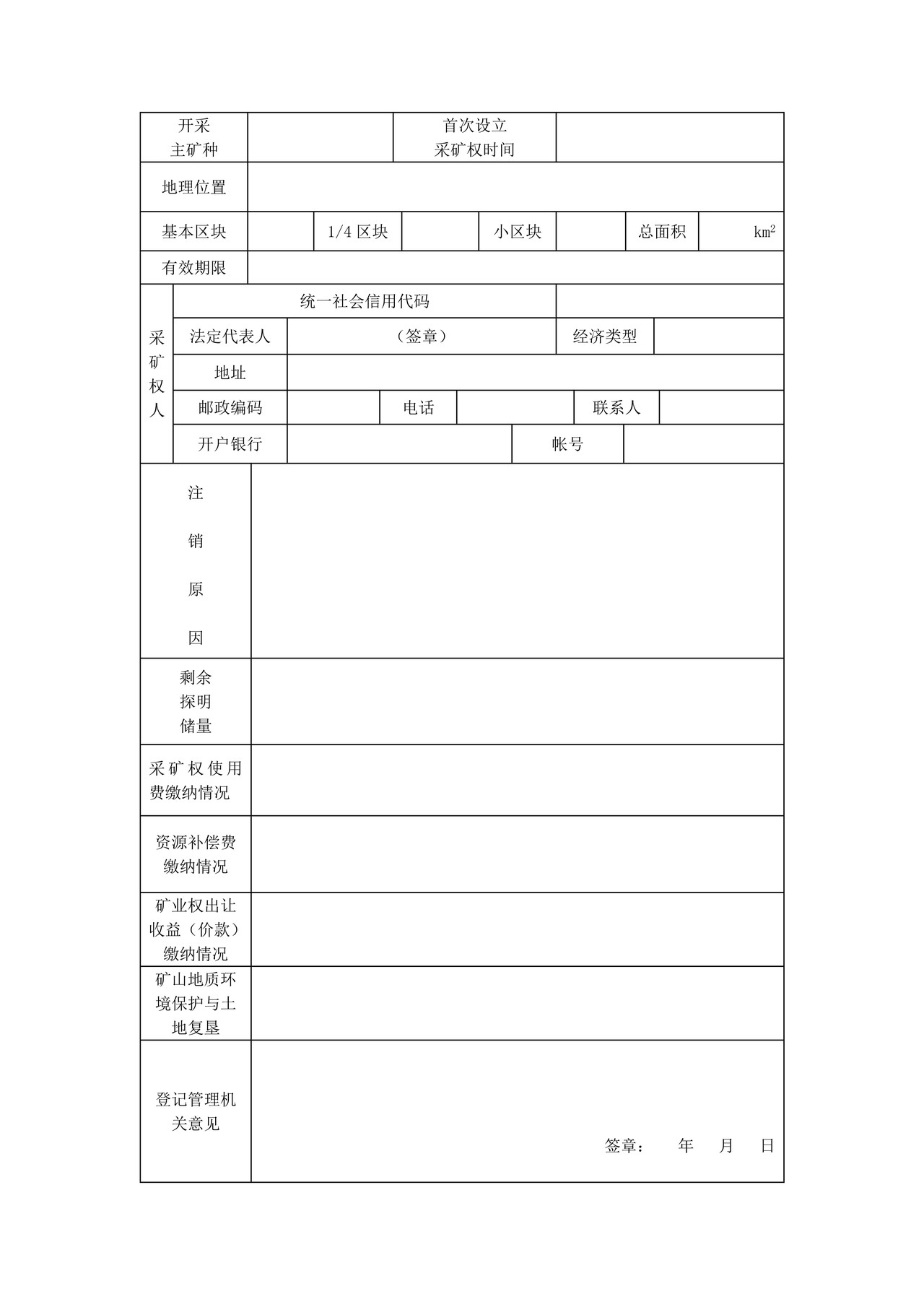 油气采矿权注销申请书