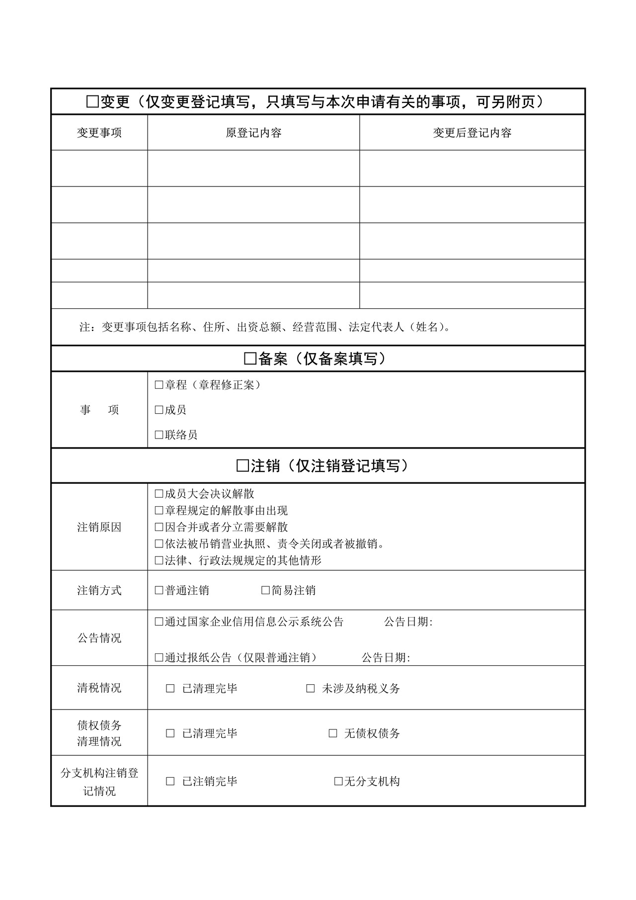 新版农民专业合作社登记(备案)申请书