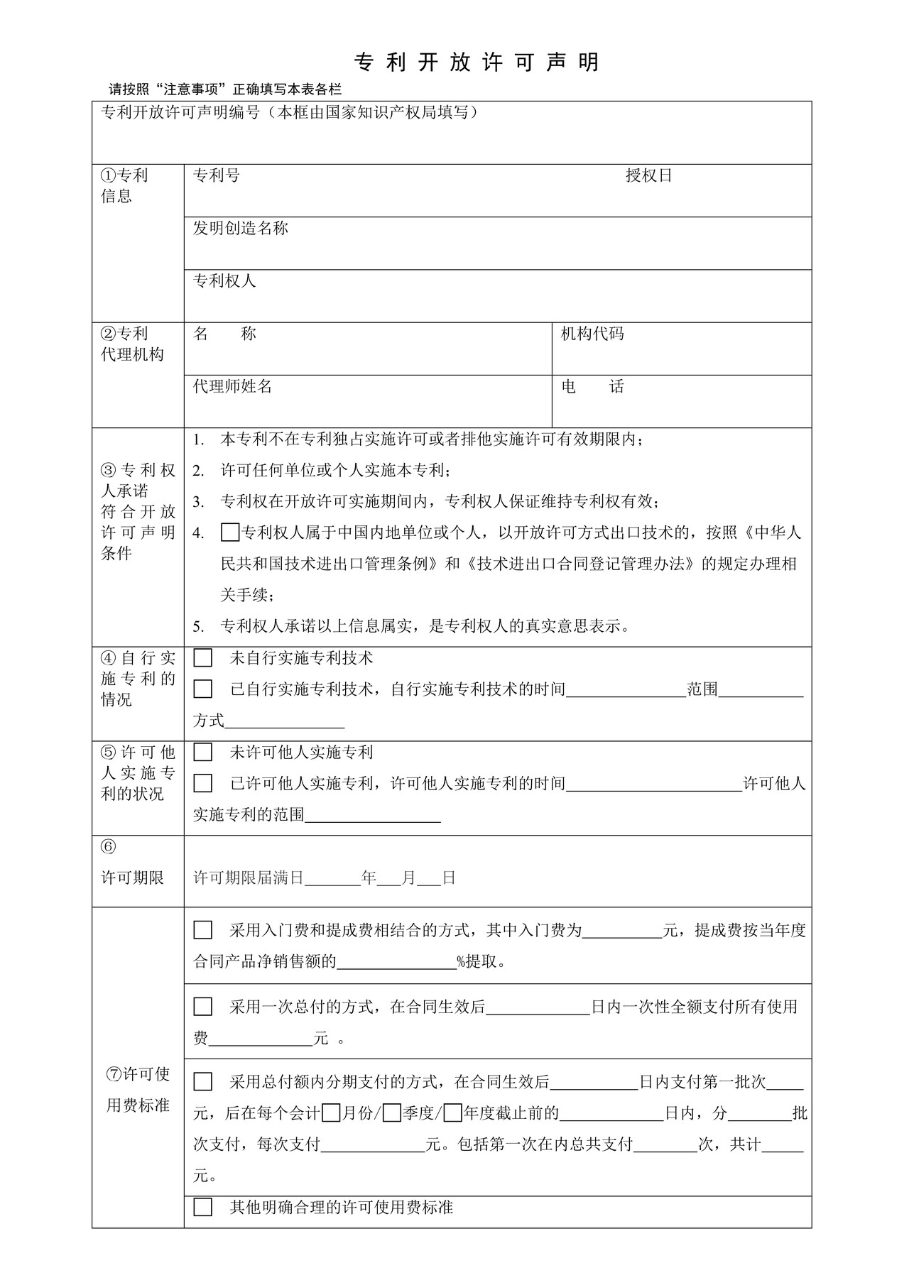 国家产权局101401专利开放许可声明