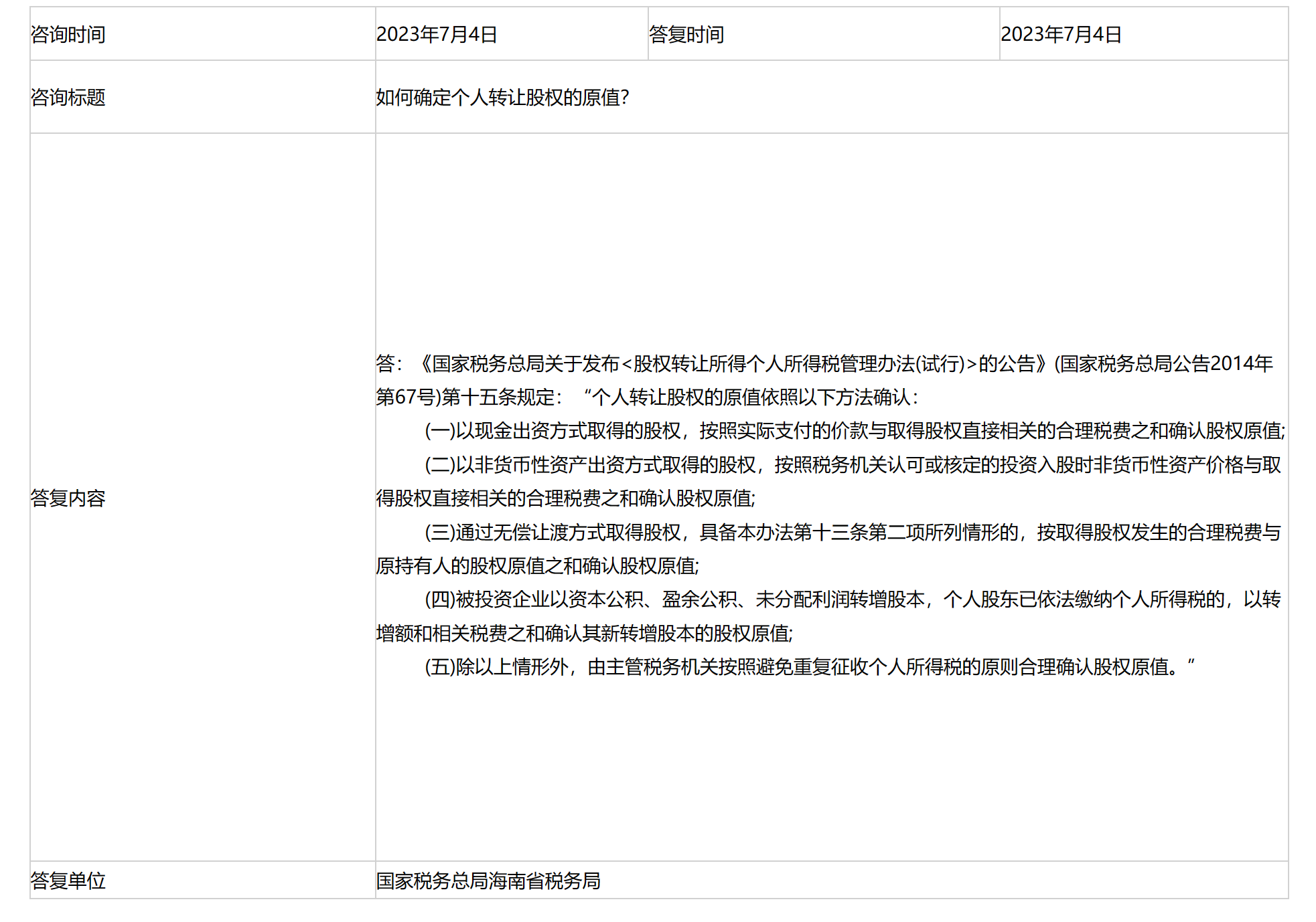 国家税务总局海南省税务局——如何确定个人转让股权的原值？-1